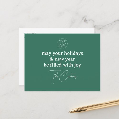 Modern Minimalist Green Logo Business Holiday Postcard