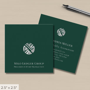 Modern Minimalist Green Luxury Logo Square Business Card