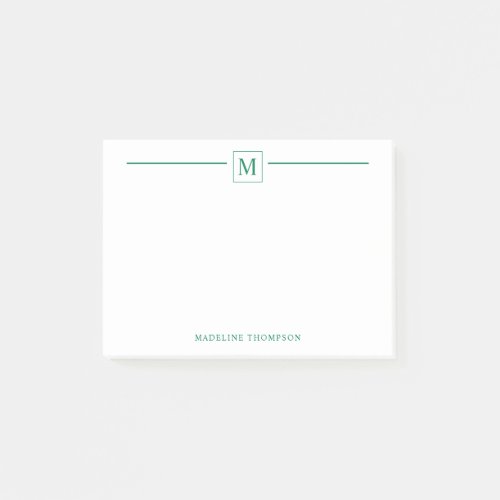 Modern Minimalist Green Monogram Line Square Post_it Notes
