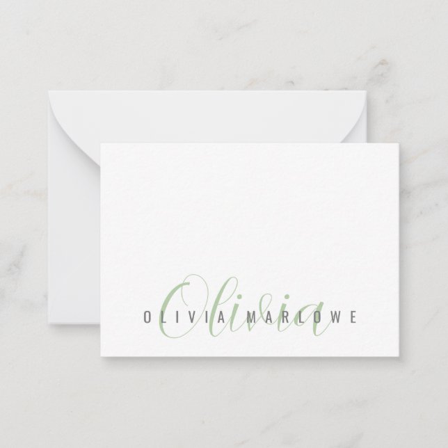 Modern Minimalist Green Monogram Note Card (Front)