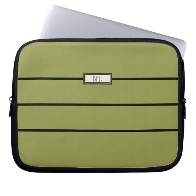 Modern Minimalist Green Monogrammed Initials Laptop Sleeve (Front)