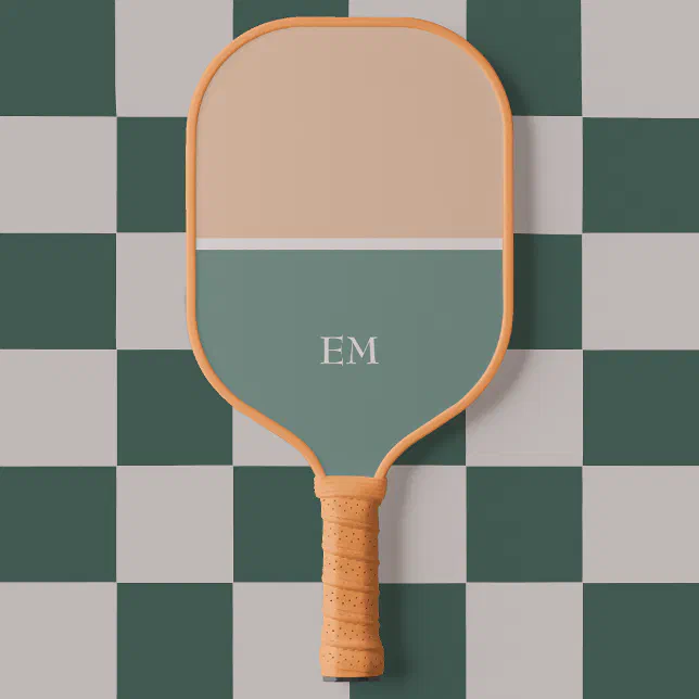 Modern Minimalist Green Monogrammed Initials Pickleball Paddle


