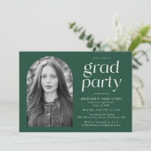 Modern Minimalist Green Photo Graduation Party Invitation (Standing Front)