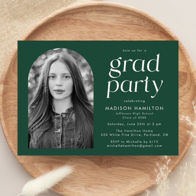 Modern Minimalist Green Photo Graduation Party Invitation