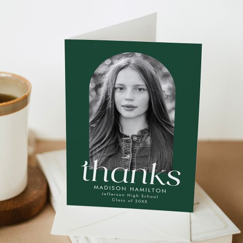 Modern Minimalist Green Photo Graduation Thank You Card