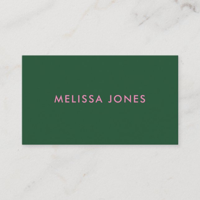 Modern Minimalist Green Pink Professional Business Card (Front)