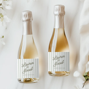 Modern Minimalist Green Stripes Wedding Mini Sparkling Wine Label