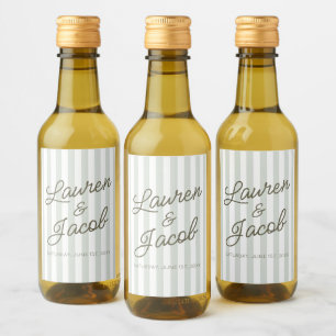 Modern Minimalist Green Stripes Wedding Mini Wine Label