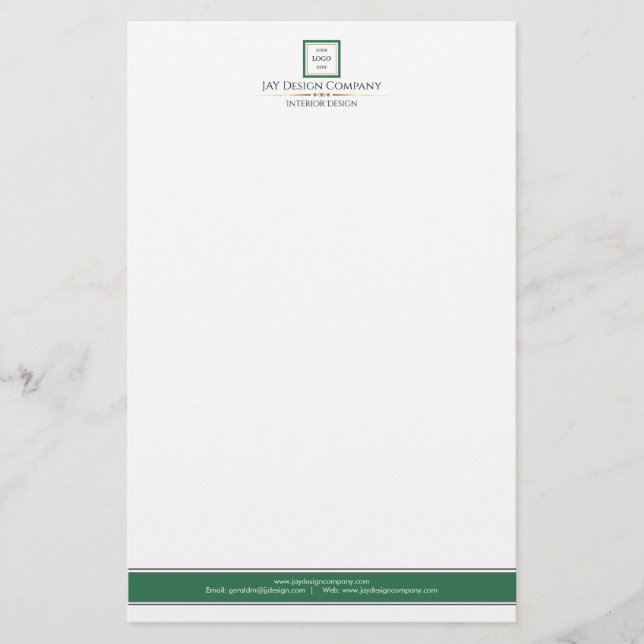 Modern Minimalist Green White Logo Business Stationery (Front)