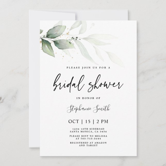 Modern minimalist Greenery Bridal Shower Invitation (Front)