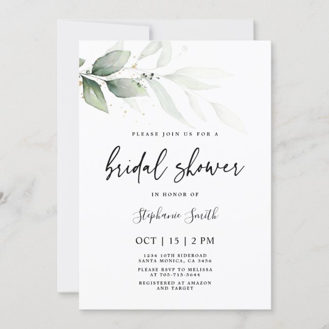 Modern minimalist Greenery Bridal Shower Invitation (Front)