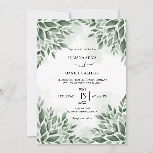 Modern minimalist  Greenery Eucalyptus Foliage  Invitation (Front)
