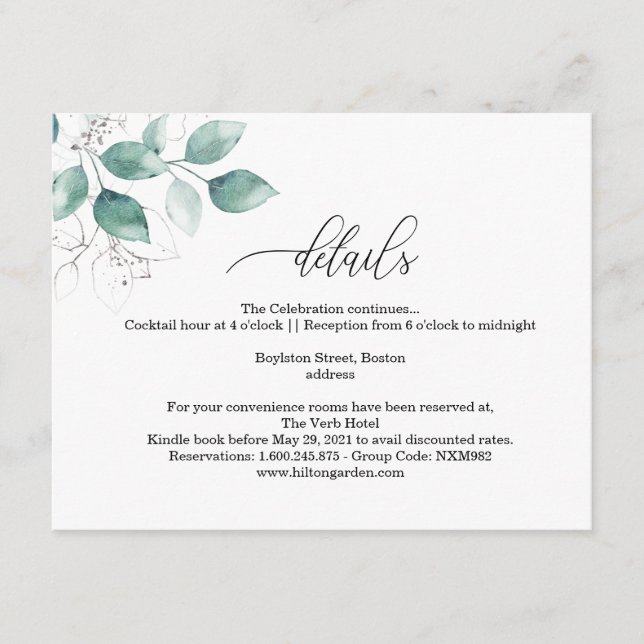 Modern minimalist greenery Wedding Details Horizon Enclosure Card (Front)