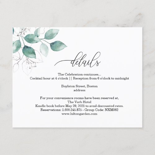 Modern minimalist greenery Wedding Details Horizon Enclosure Card