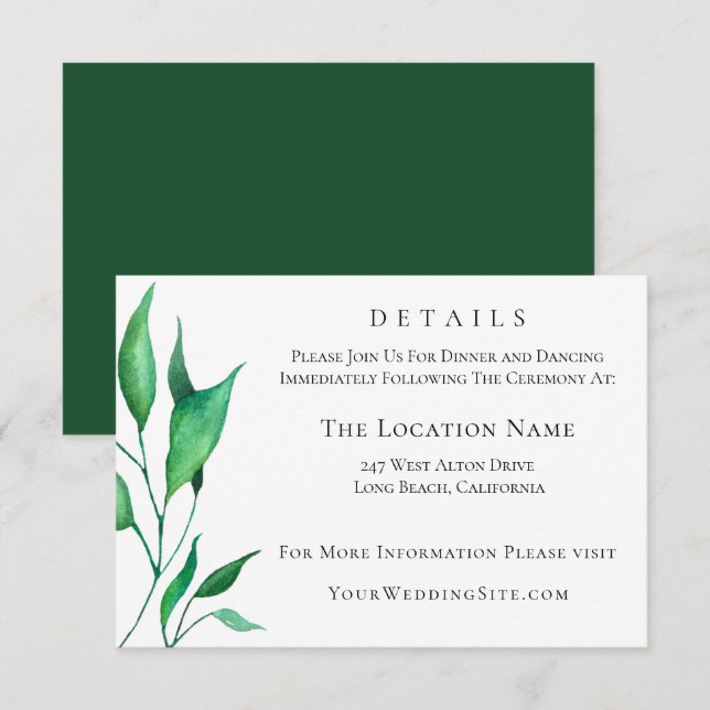 Modern Minimalist Greenery Wedding Details Invitation (Front/Back)