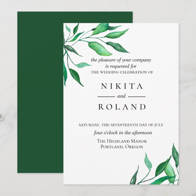 Modern Minimalist Greenery Wedding Invitation (Front/Back)