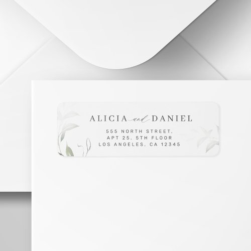 Modern minimalist greenery wedding return address label