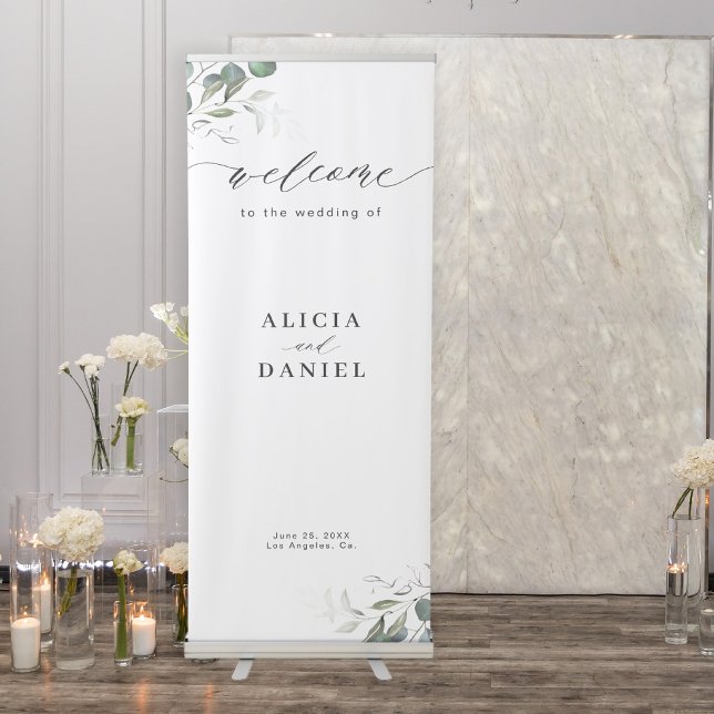 Modern minimalist greenery wedding welcome retractable banner (Creator Uploaded)