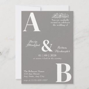 Modern Minimalist Grey and White Islamic Wedding Invitation