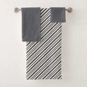 Modern Minimalist Grey and White Stripes Bath Towel Set