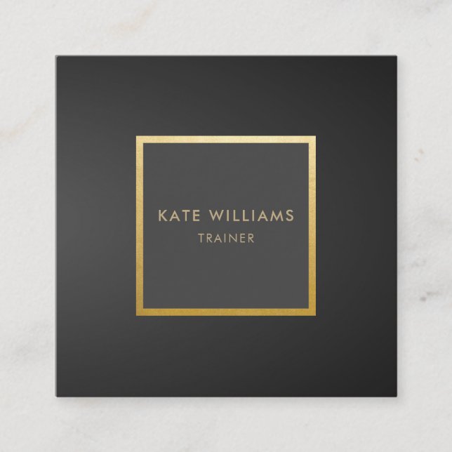 Modern Minimalist Grey Black Gradient Gold Luxury Square Business Card (Front)