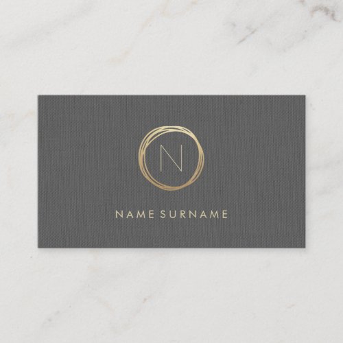 Modern Minimalist Grey Linen Elegant Gold Monogram Business Card