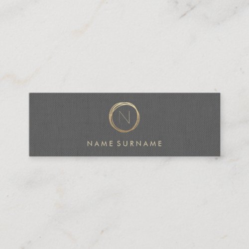 Modern Minimalist Grey Linen Elegant Gold Monogram Mini Business Card