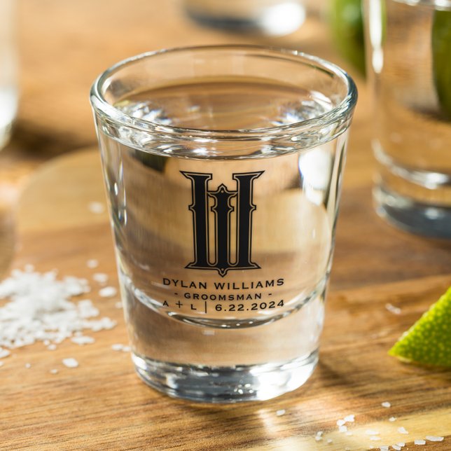 Modern Minimalist Groomsman Wedding Monogram Shot Glass (Creator Uploaded)