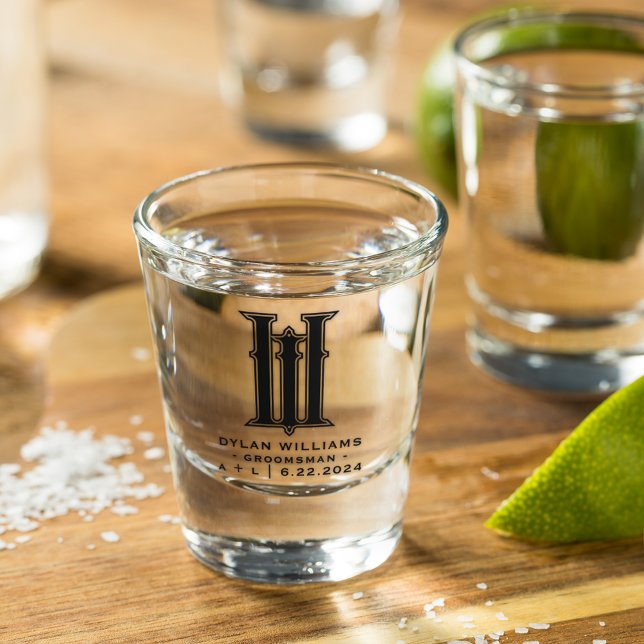 Modern Minimalist Groomsman Wedding Monogram Shot Glass (Creator Uploaded)