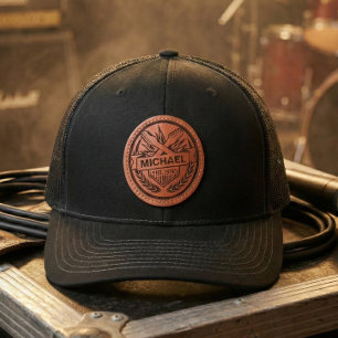 Modern Minimalist Guitarist Custom Band Name Logo Leather Patch Hat