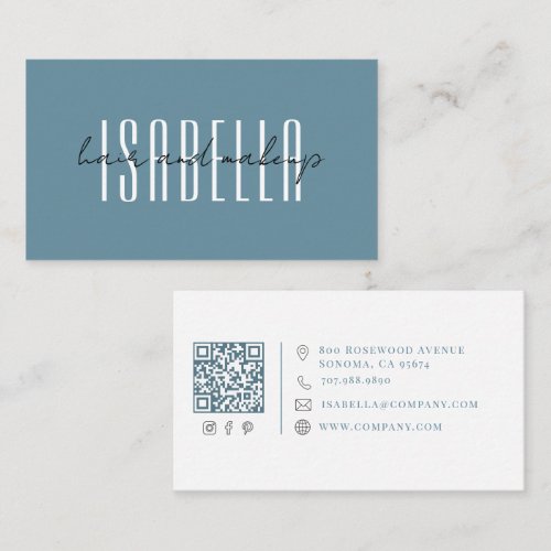 Modern Minimalist Hair Makeup Artist Blue Business Card