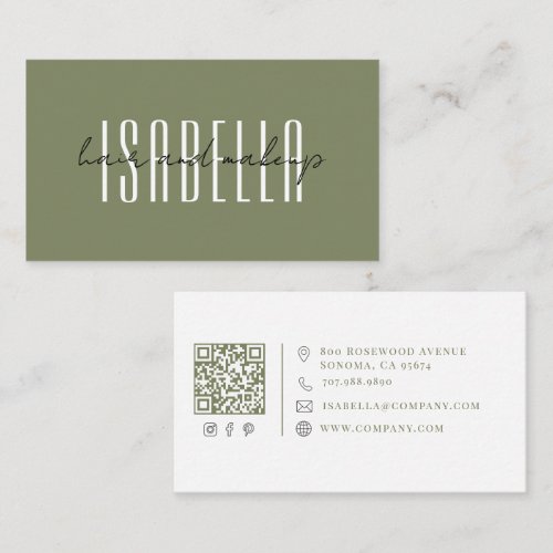 Modern Minimalist Hair Makeup Artist Moss Green Business Card
