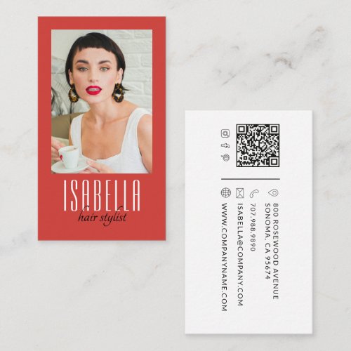 Modern Minimalist Hair Stylist Photo Business Card