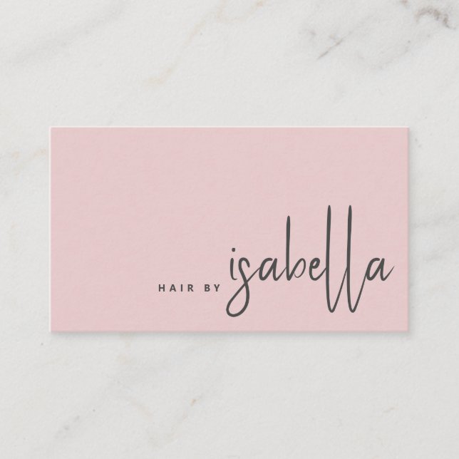 Modern Minimalist Hair Stylist Script Blush Pink Business Card (Front)