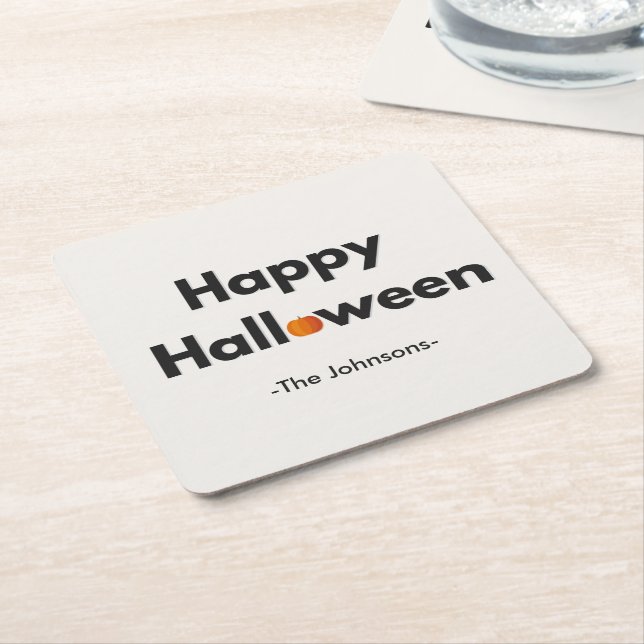 Modern Minimalist Halloween – Personalized Square Paper Coaster (Angled)