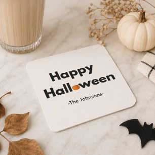 Modern Minimalist Halloween – Personalized Square Paper Coaster