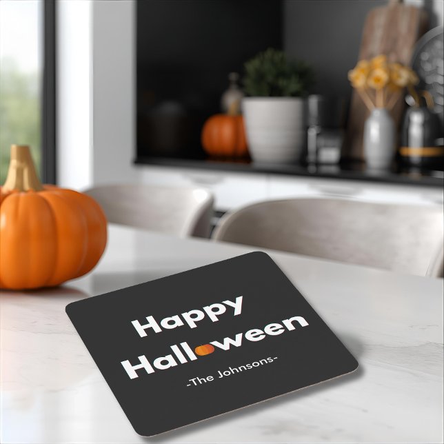 Modern Minimalist Halloween – Personalized Square Paper Coaster (Creator Uploaded)