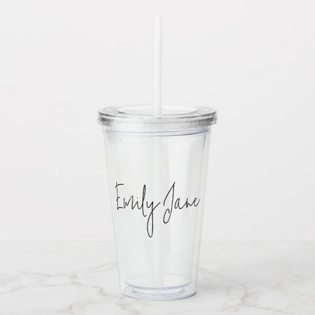 Modern Minimalist Hand Lettered Name Acrylic Tumbler (Front)