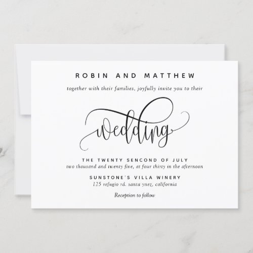 Modern Minimalist Hand Written Script Wedding Invitation