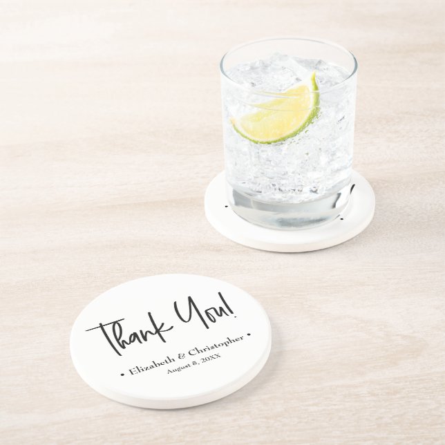 Modern Minimalist Handlettering Wedding Thank You Coaster (Side)