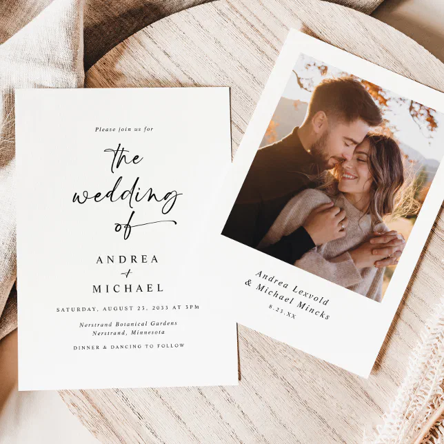 Modern Minimalist Handwriting Photo Wedding Invitation | Zazzle