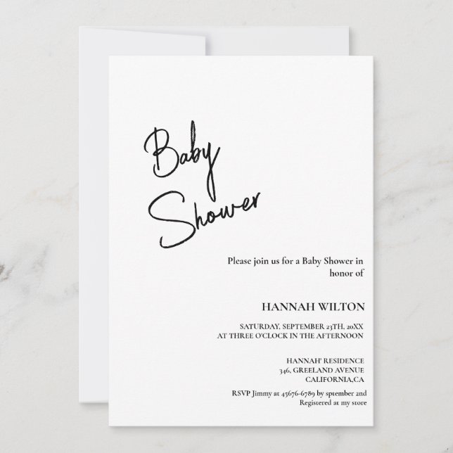 Modern Minimalist handwritten baby shower Invitation (Front)