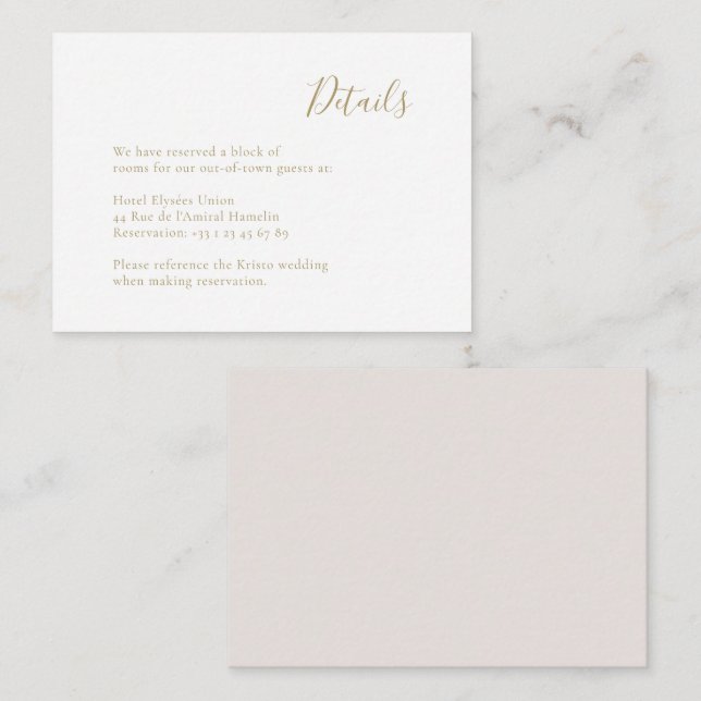 Modern Minimalist Handwritten Gold White Wedding  Enclosure Card (Front/Back)