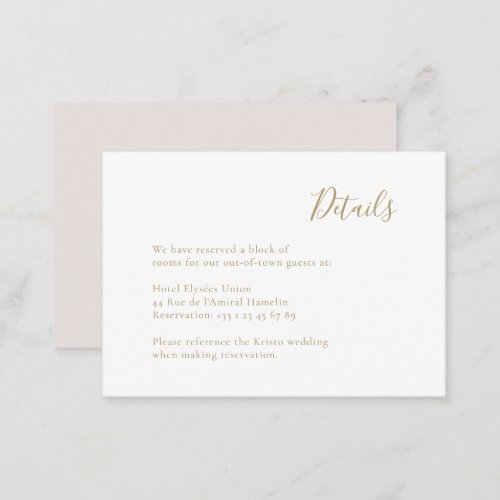 Modern Minimalist Handwritten Gold White Wedding  Enclosure Card