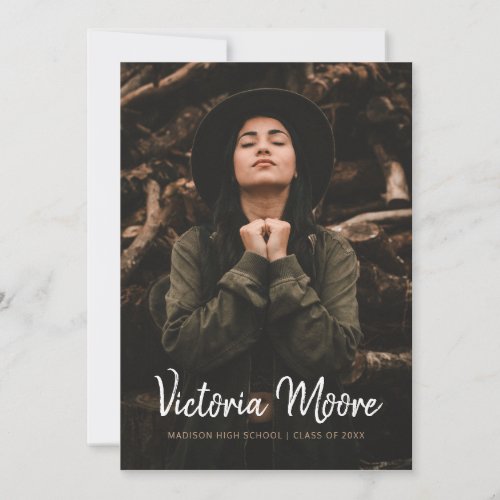 Modern Minimalist Handwritten Photo Graduation Announcement