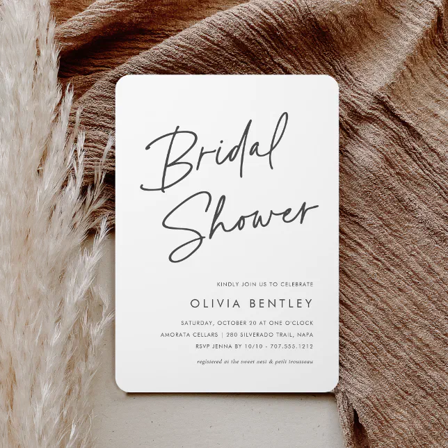 Modern Minimalist Handwritten Script Bridal Shower Invitation Zazzle