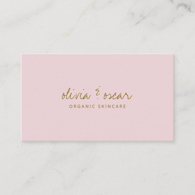 Modern Minimalist Handwritten Script Pastel Pink Business Card (Front)