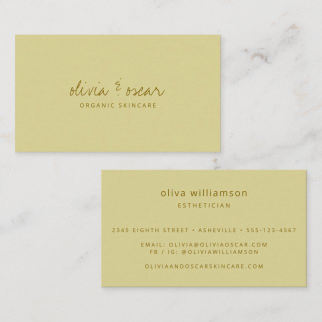 Modern Minimalist Handwritten Script Pastel Yellow Business Card (Front/Back)