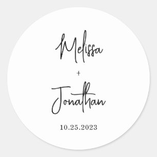 Modern Minimalist Handwritten Script Wedding Classic Round Sticker