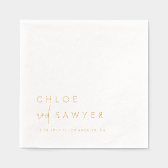 Modern Minimalist Handwritten Script Wedding Foil Napkins (Front)